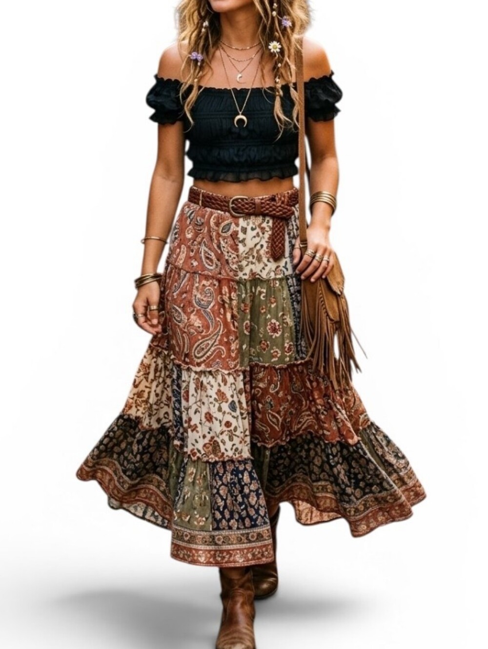 Free People FP One Black Smocked Off Shoulder Crop Top Gauze Stretch Ruffle XS